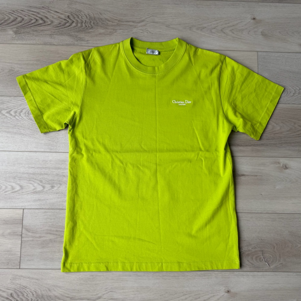 Christian Dior Couture Neon Green Embroidered Logo T Shirt Men’s Size Medium